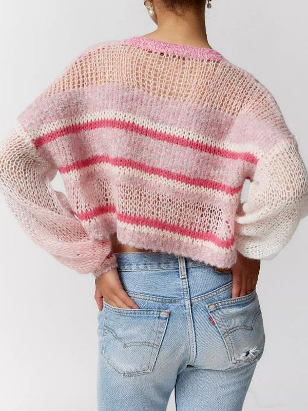 Contrast Color Striped Loose Cropped Sweater