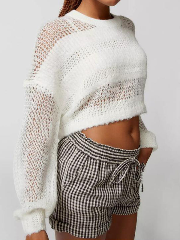 Contrast Color Striped Loose Cropped Sweater
