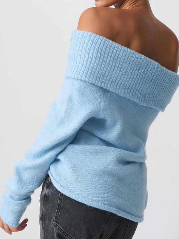 Solid Color Off Shoulder Oversized Sweaters