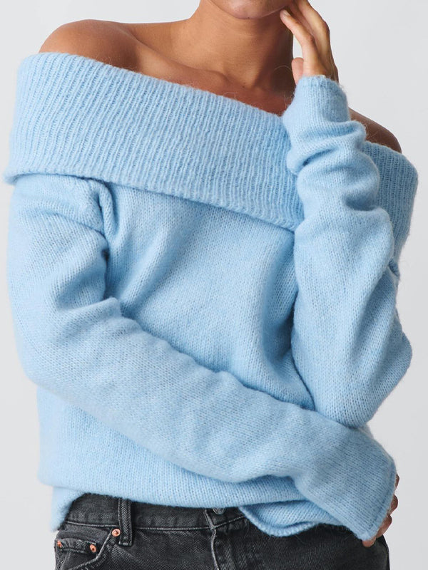 Solid Color Off Shoulder Oversized Sweaters