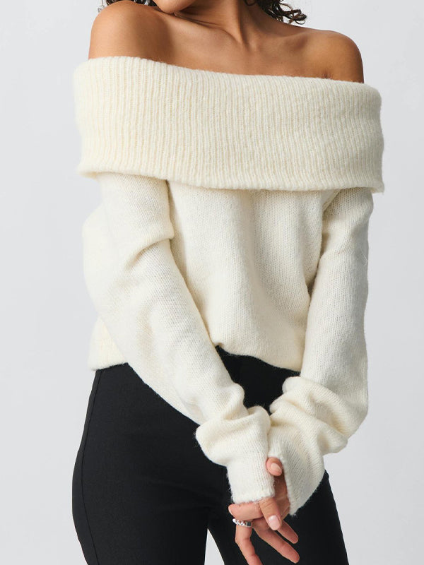 Solid Color Off Shoulder Oversized Sweaters