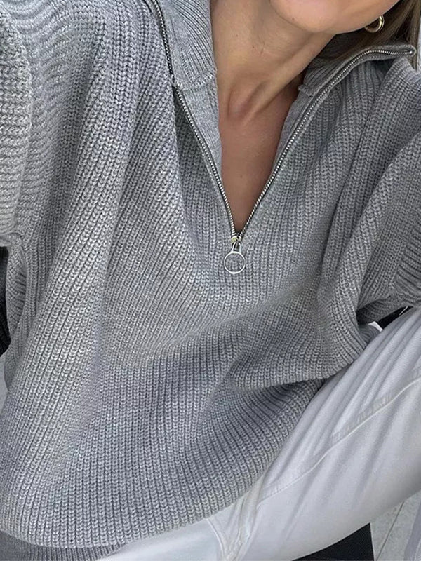 Solid Color Zipper Sweaters
