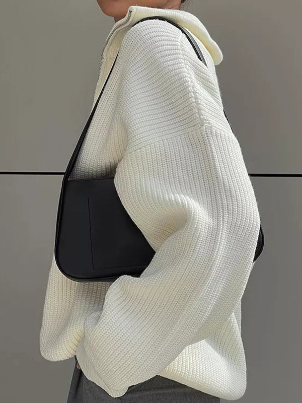 Solid Color Zipper Sweaters