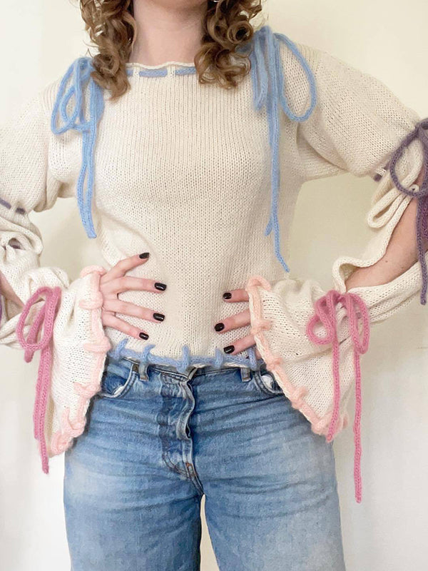 Colorful Lace Up Oversized Sweaters