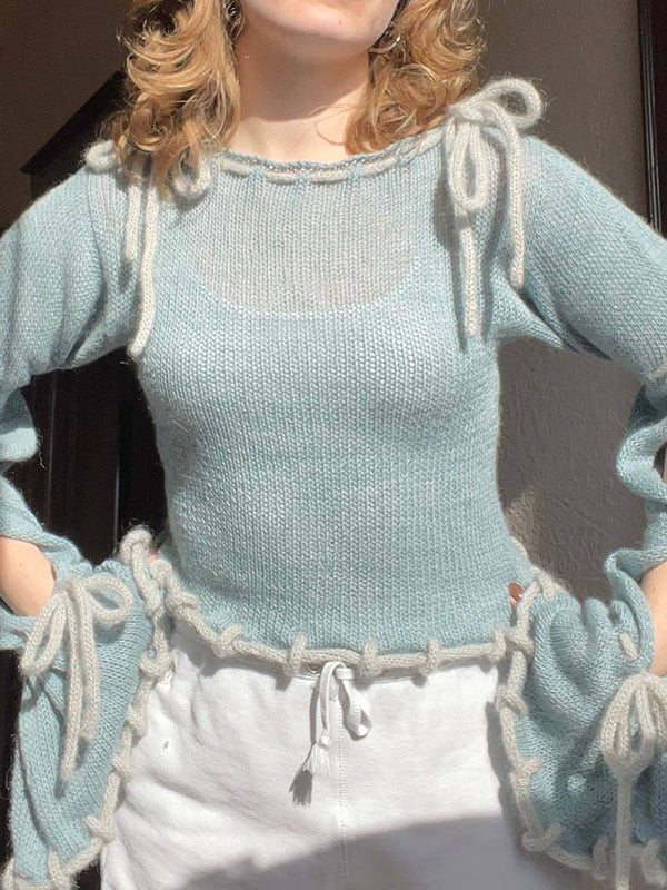 Colorful Lace Up Oversized Sweaters