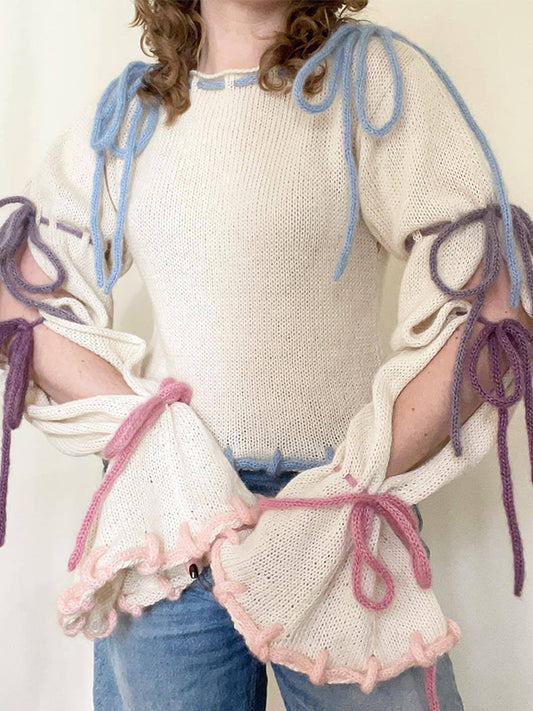 Colorful Lace Up Oversized Sweaters