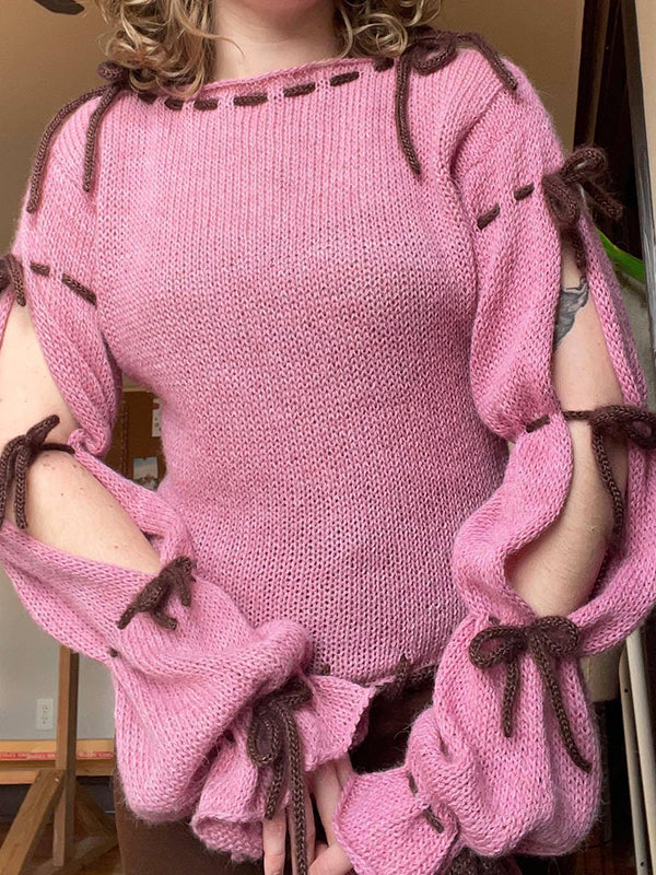 Colorful Lace Up Oversized Sweaters