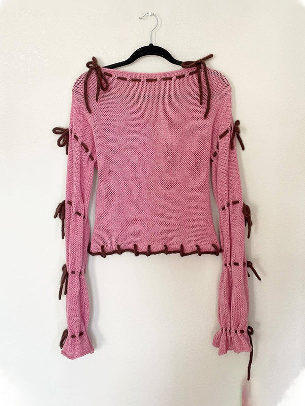 Colorful Lace Up Oversized Sweaters