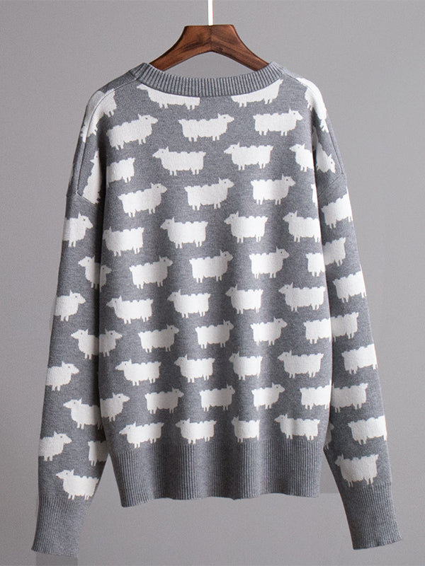 Alpaca print crew neck sweaters