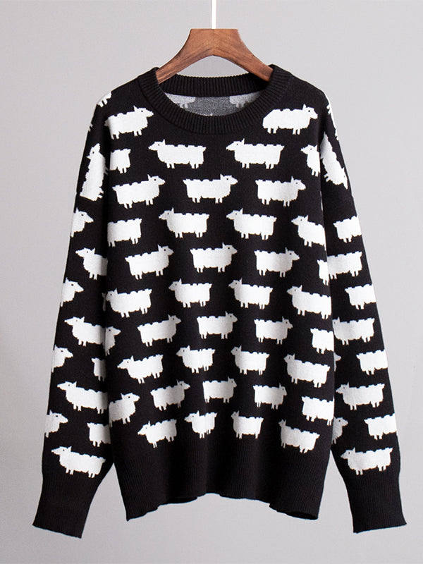 Alpaca print crew neck sweaters
