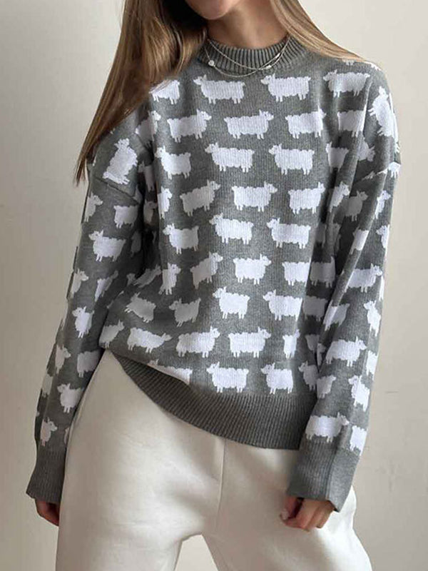 Alpaca print crew neck sweaters