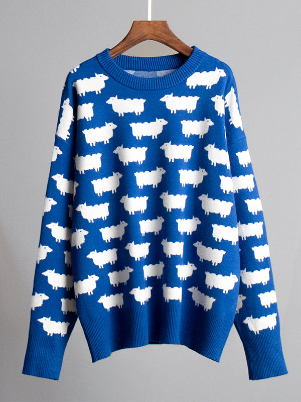 Alpaca print crew neck sweaters