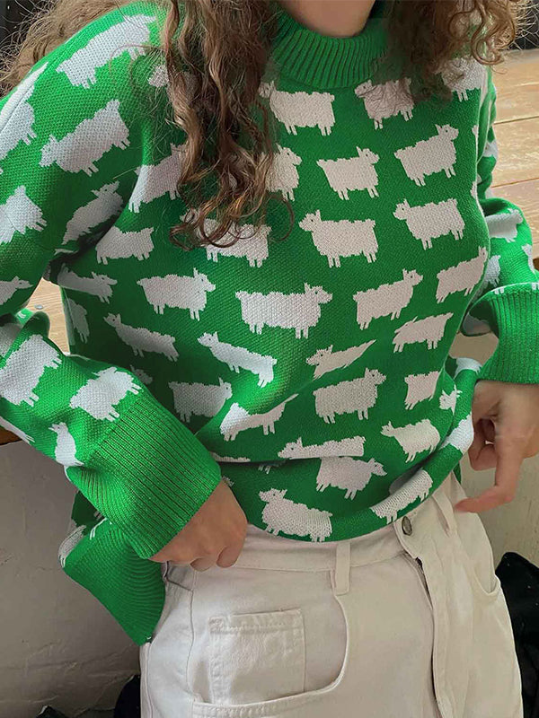 Alpaca print crew neck sweaters