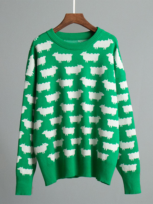 Alpaca print crew neck sweaters