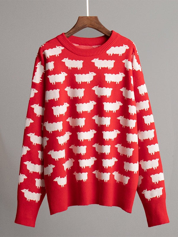 Alpaca print crew neck sweaters