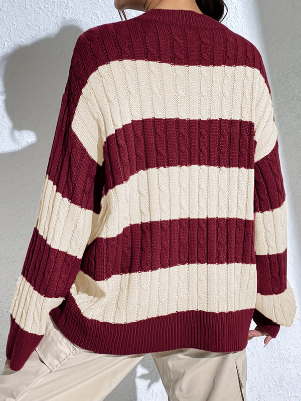 Casual Stripe Print Oversized Long Sleeve Sweaters
