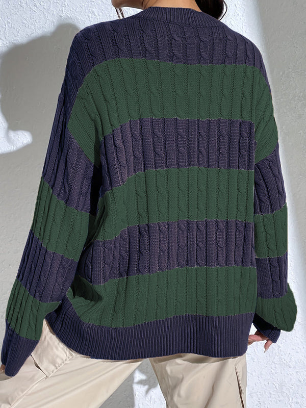 Casual Stripe Print Oversized Long Sleeve Sweaters