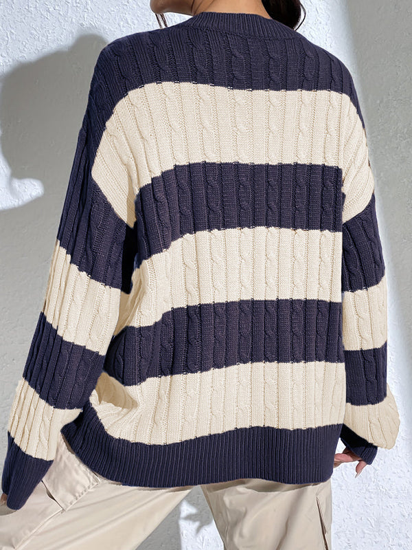 Casual Stripe Print Oversized Long Sleeve Sweaters