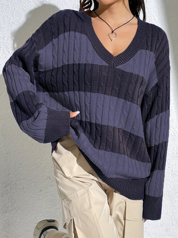 Casual Stripe Print Oversized Long Sleeve Sweaters