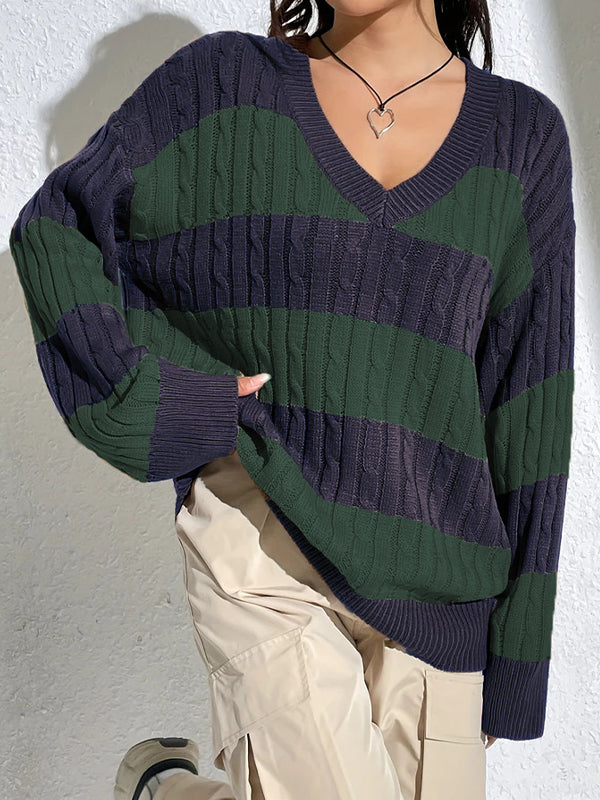 Casual Stripe Print Oversized Long Sleeve Sweaters