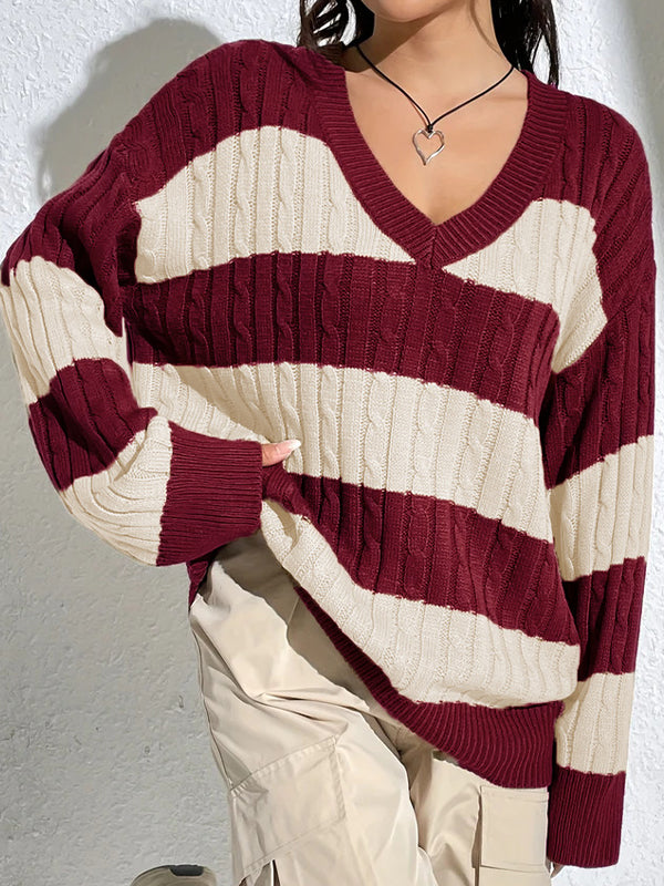 Casual Stripe Print Oversized Long Sleeve Sweaters