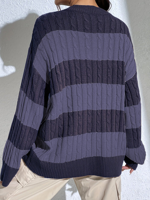 Casual Stripe Print Oversized Long Sleeve Sweaters