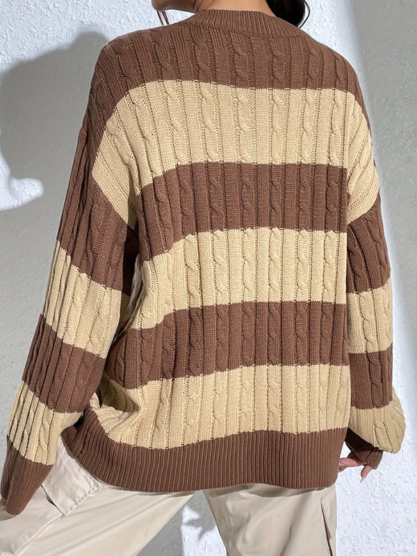 Casual Stripe Print Oversized Long Sleeve Sweaters