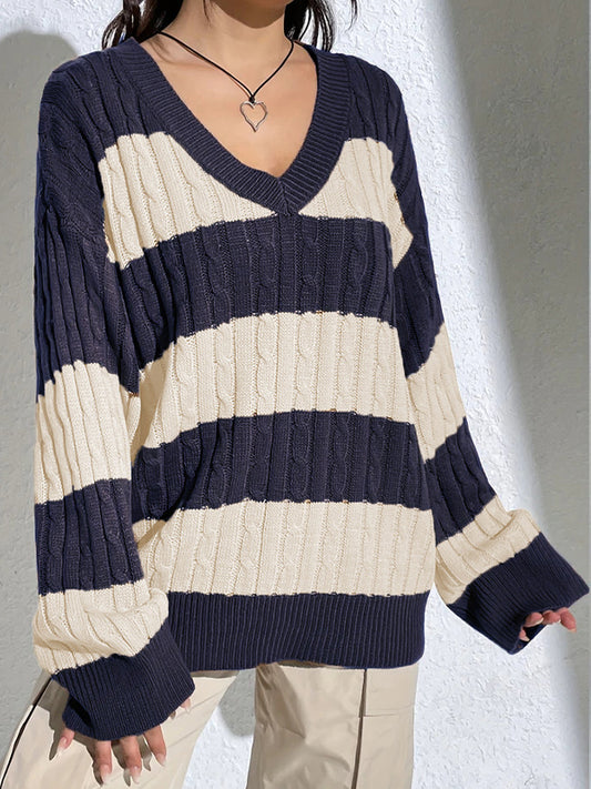 Casual Stripe Print Oversized Long Sleeve Sweaters