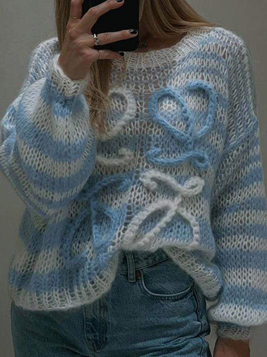 Stripe Crochet Baggy Sweater