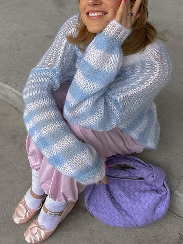 Stripe Crochet Baggy Sweater