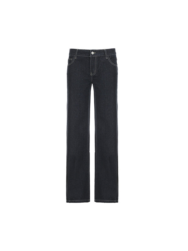 Vintage Letter Embroidery Low Waist Boyfriend Jeans