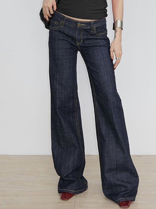 Vintage Letter Embroidery Low Waist Boyfriend Jeans