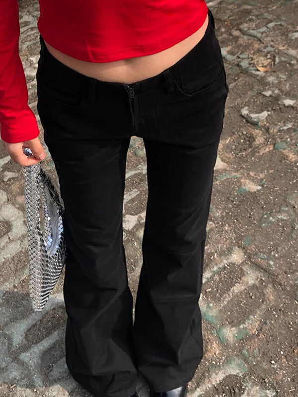 Personalized Low-Rise Zipper Flare Jeans
