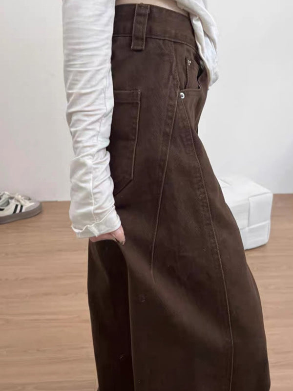 Melard Brown Curved Knife Boyfriend Jeans