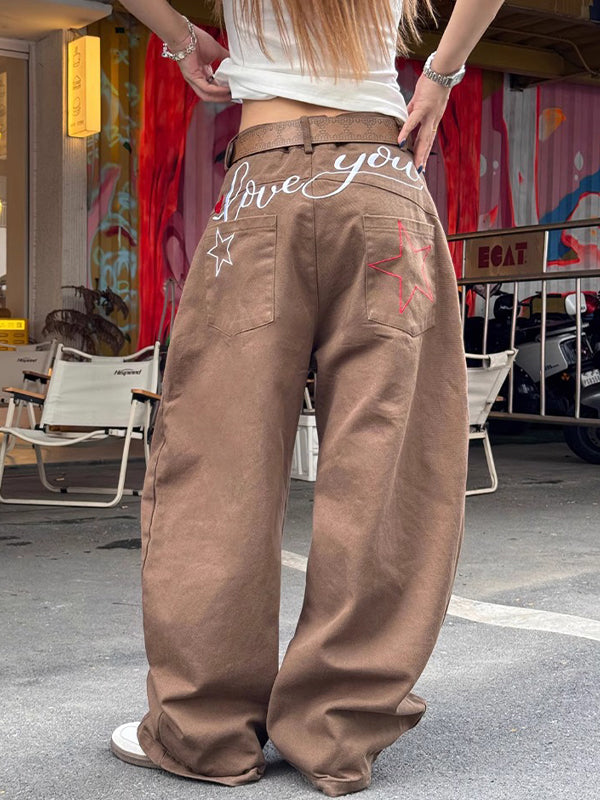 Retro Star Letter Embroidery Boyfriend Jeans