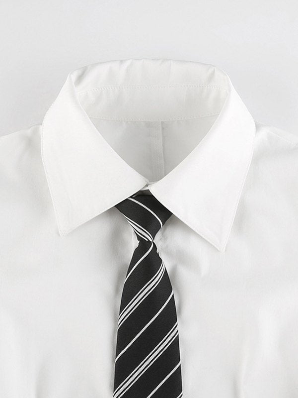 Tie Design White Cropped Shirts