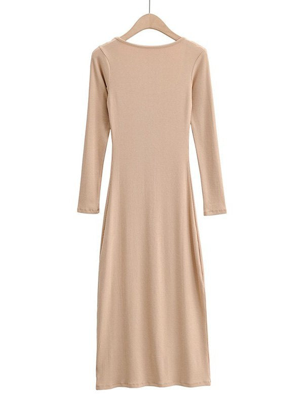 Long Sleeve Ribbed Maxi Dresses