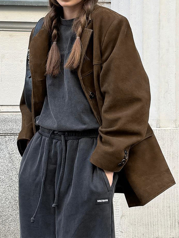 Nubuck Vintage Lapel Loose Suede Jackets