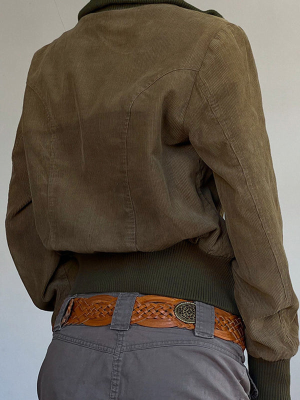 Retro Solid Color Pocket Waist Jacket