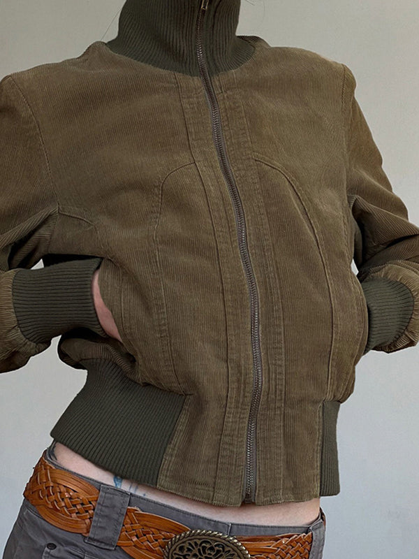 Retro Solid Color Pocket Waist Jacket