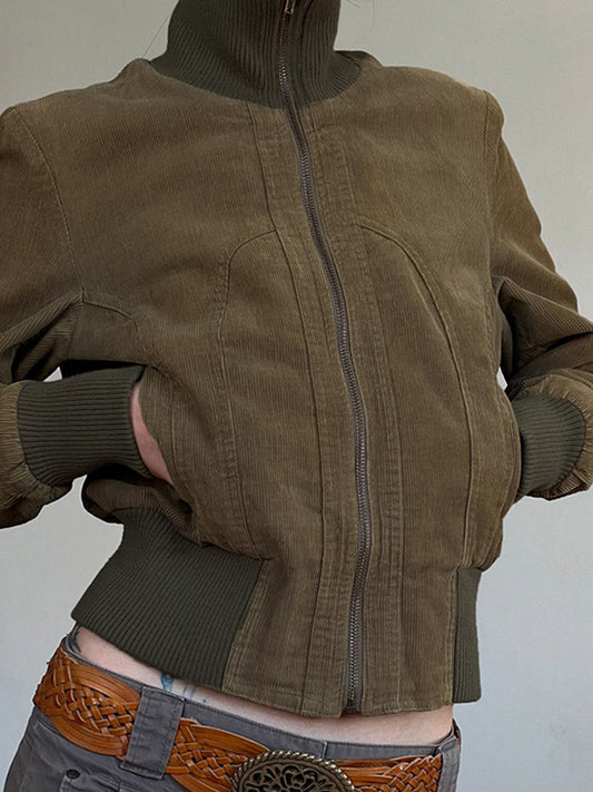 Retro Solid Color Pocket Waist Jacket