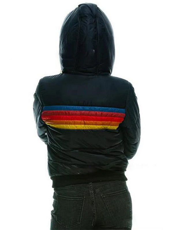Colorful Splice Hooded Short Jackets