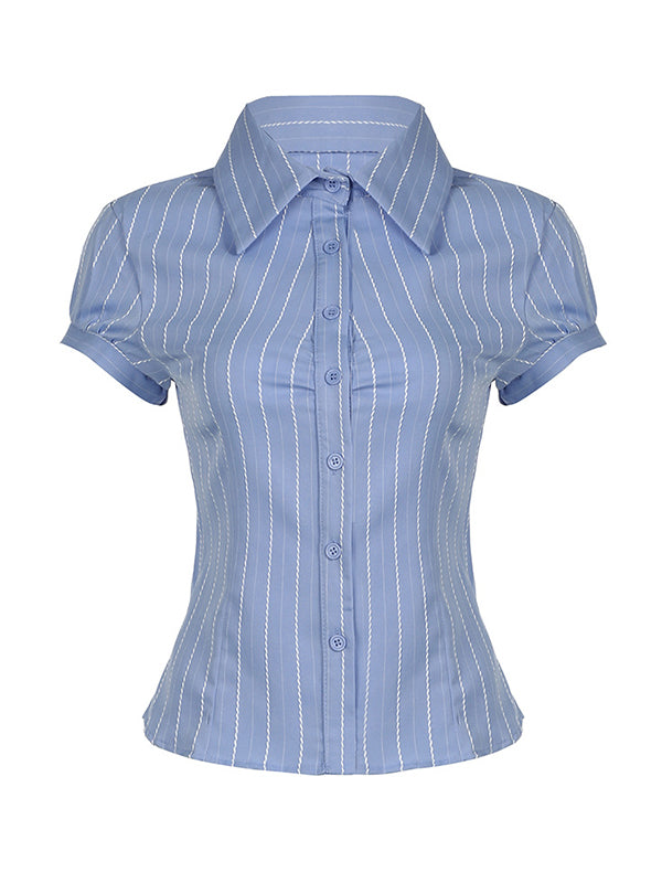 Vintage Striped Short Sleeves Shirts