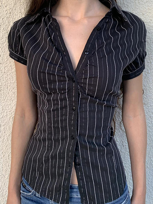 Vintage Striped Short Sleeves Shirts