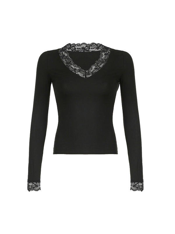 V Lace Stitching Long Sleeve Shirts