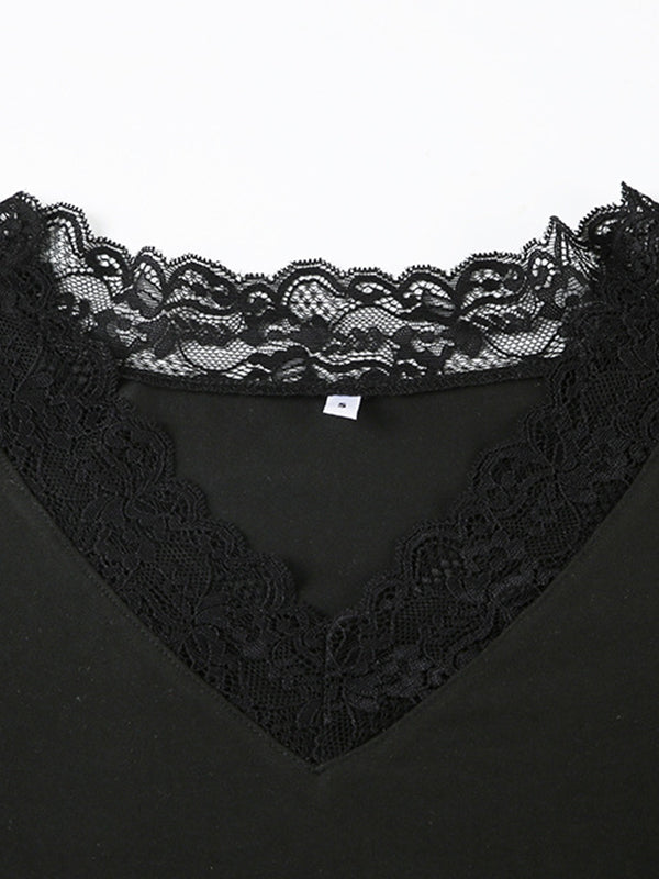 V Lace Stitching Long Sleeve Shirts