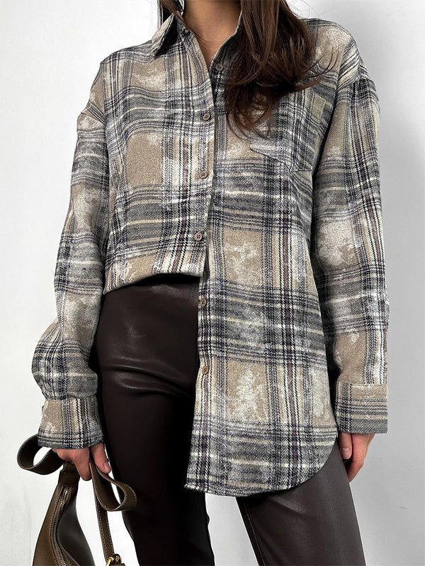 Midi Plaid Long Sleeve Shirts
