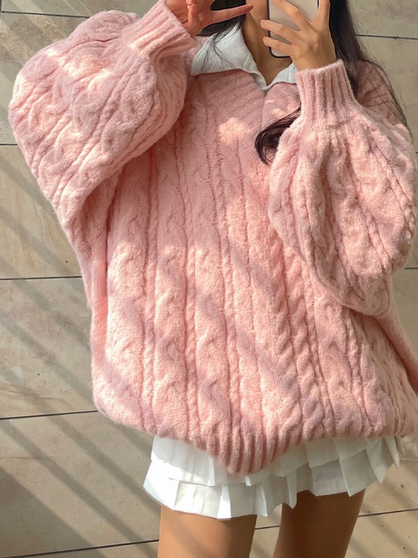 Twist Design V Neck Loose Sweaters