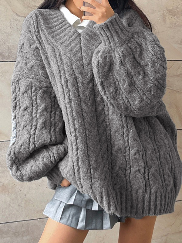 Twist Design V Neck Loose Sweaters