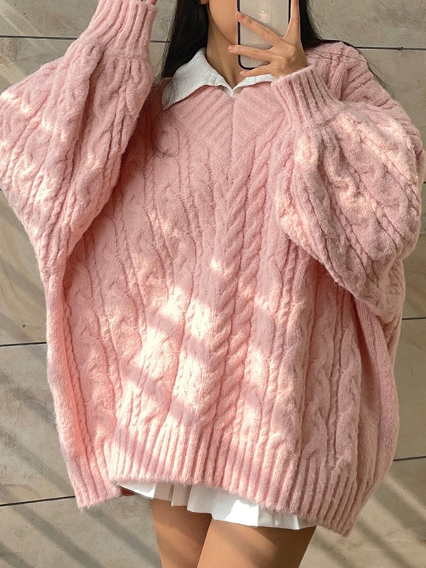 Twist Design V Neck Loose Sweaters